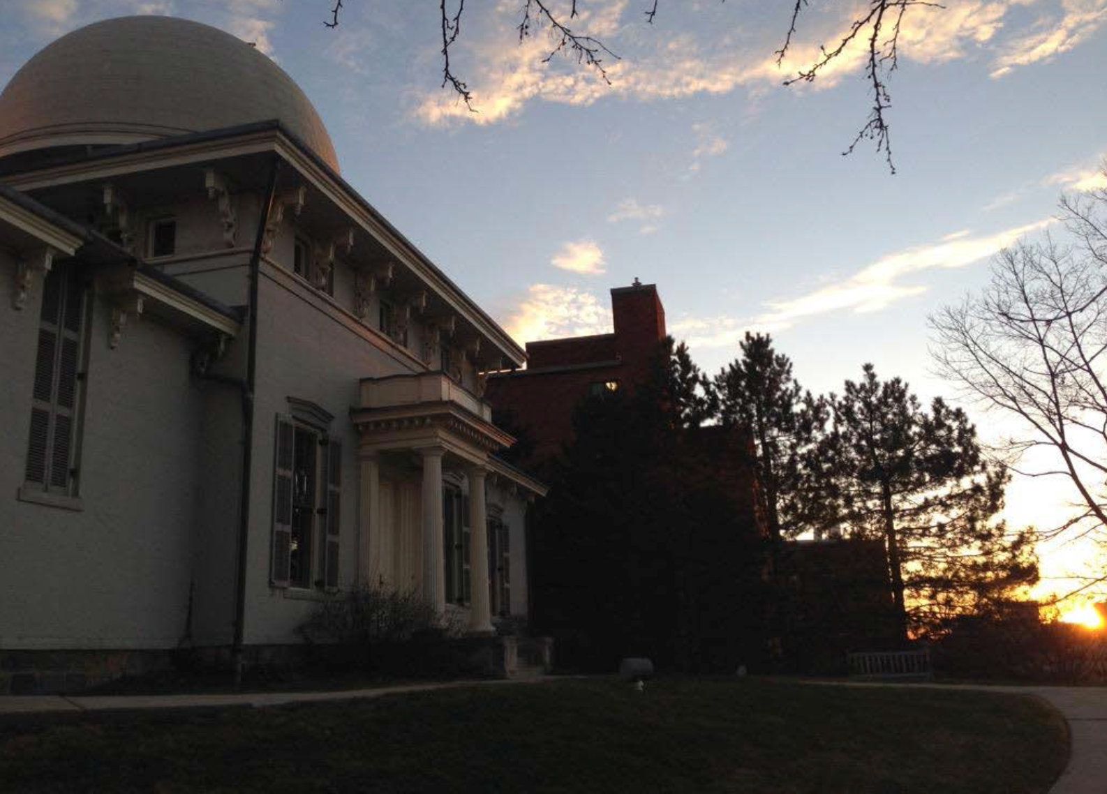 Picture of the Detroit Observatory at sunset.